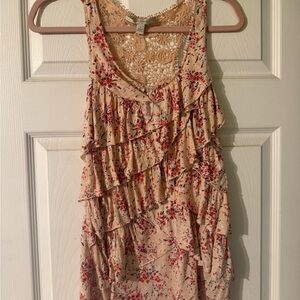 LC Lauren Conrad Pink Floral Lace Tank Top